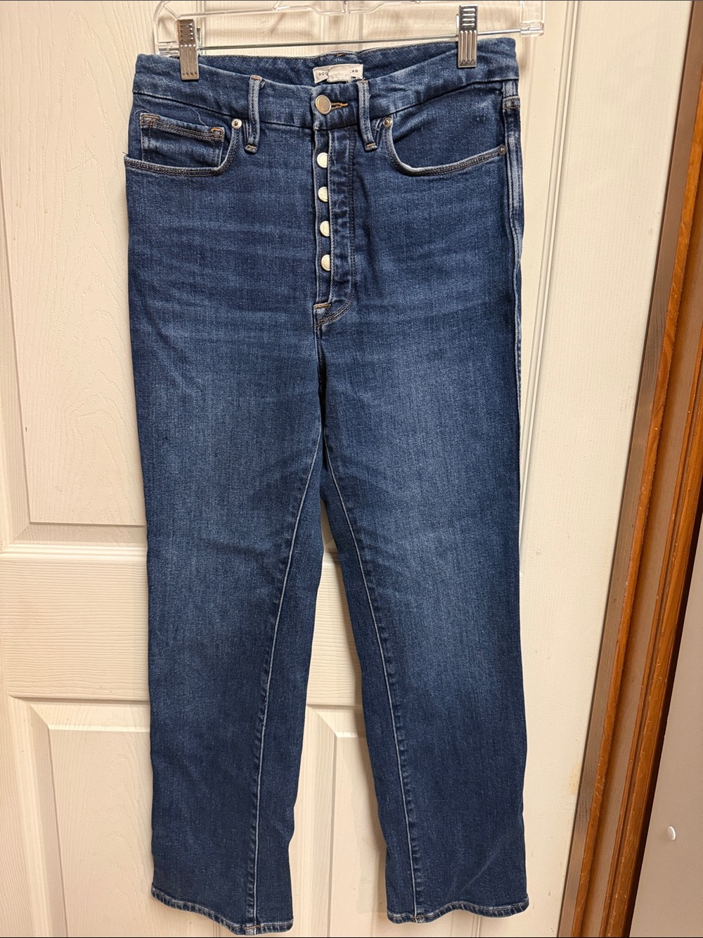 Good American Dark Blue Straight Leg High-Rise Jeans